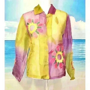 MADISON STUDIO Womans PURPLE & GREEN Lightweight Blouse SHEER Shrug Jacket Sm
